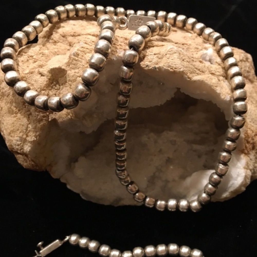 Vintage Sterling Bead Necklace & Bracelet
